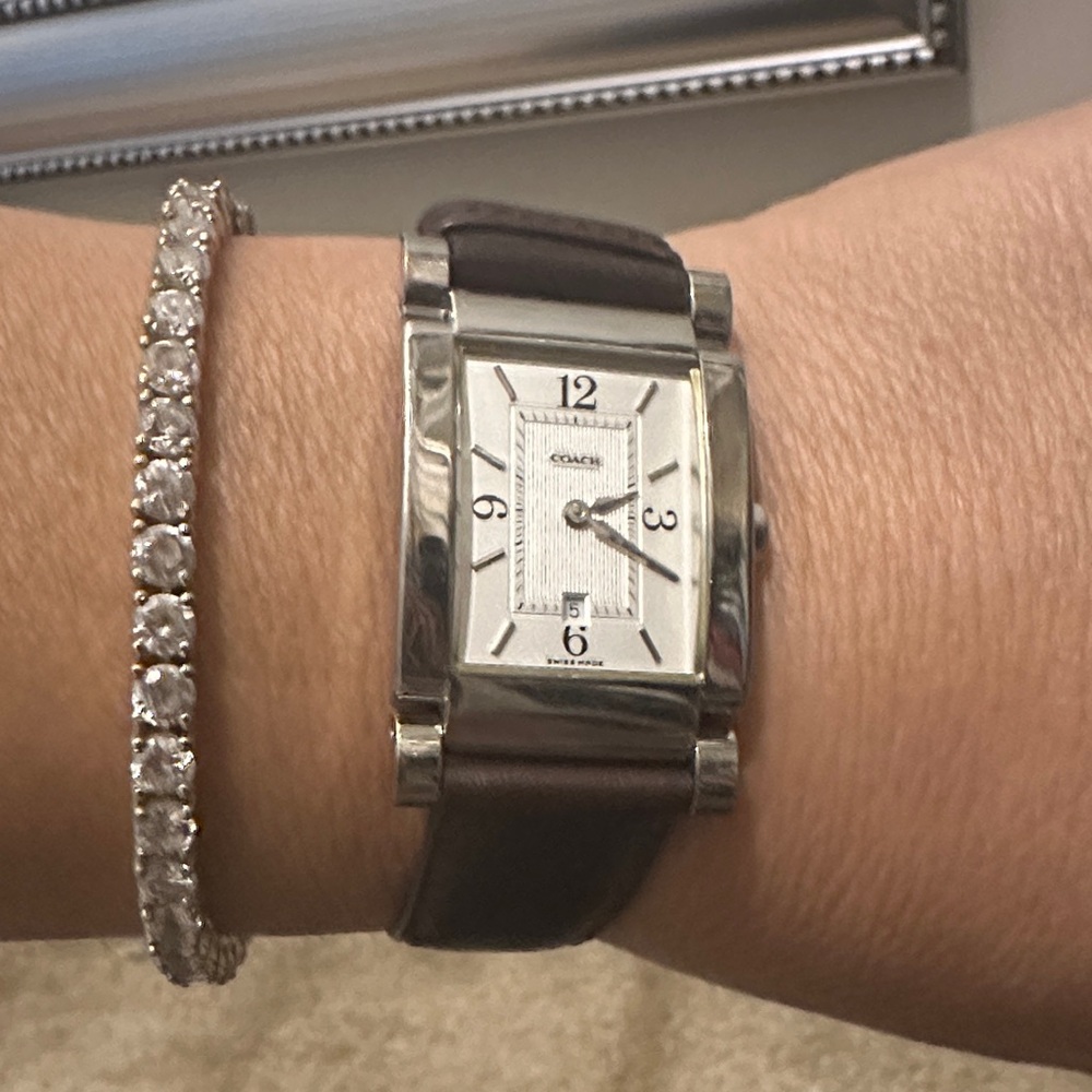 Coach Silver Dial with Brown Leather Strap Watch